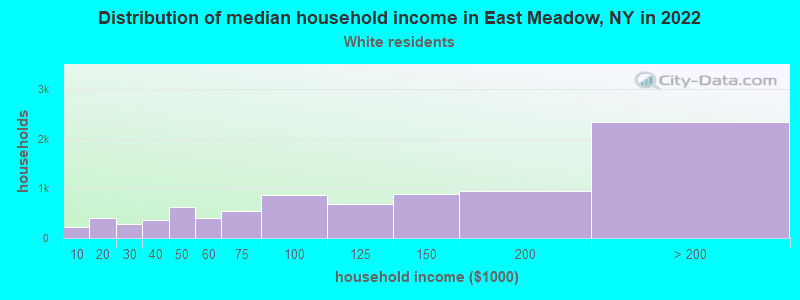 Distribution of median household income in East Meadow, NY in 2022