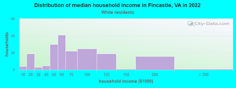 Distribution of median household income in Fincastle, VA in 2022