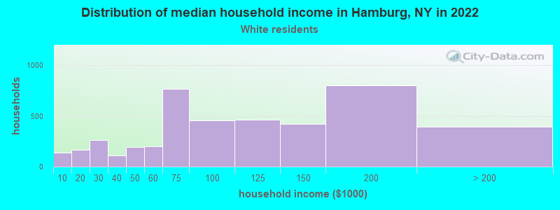 Distribution of median household income in Hamburg, NY in 2022