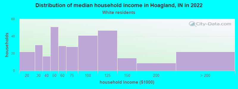 Distribution of median household income in Hoagland, IN in 2022