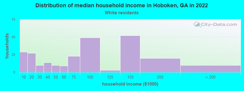 Distribution of median household income in Hoboken, GA in 2022