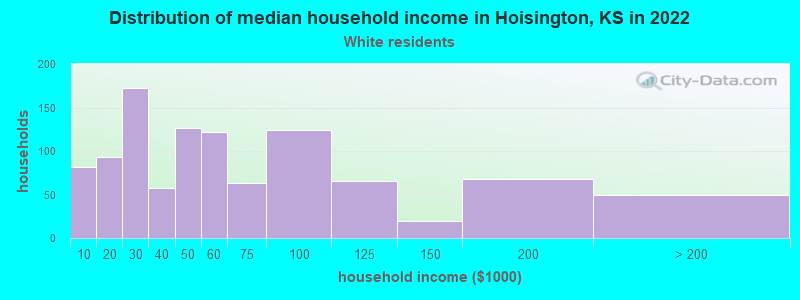Distribution of median household income in Hoisington, KS in 2022