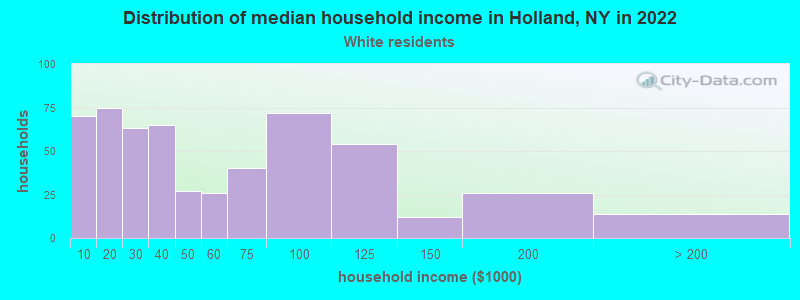 Distribution of median household income in Holland, NY in 2022