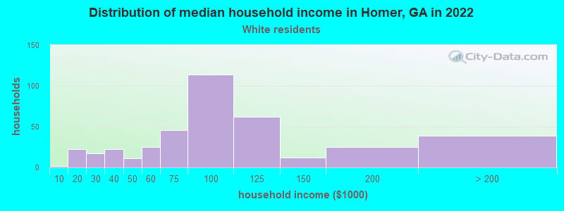 Distribution of median household income in Homer, GA in 2022