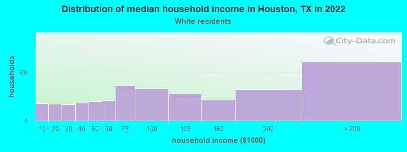 Distribution of median household income in Houston, TX in 2019