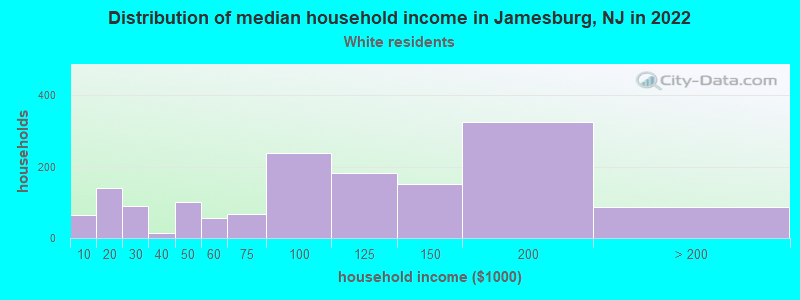 Distribution of median household income in Jamesburg, NJ in 2022
