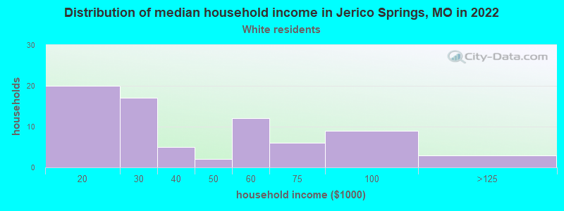 Distribution of median household income in Jerico Springs, MO in 2022