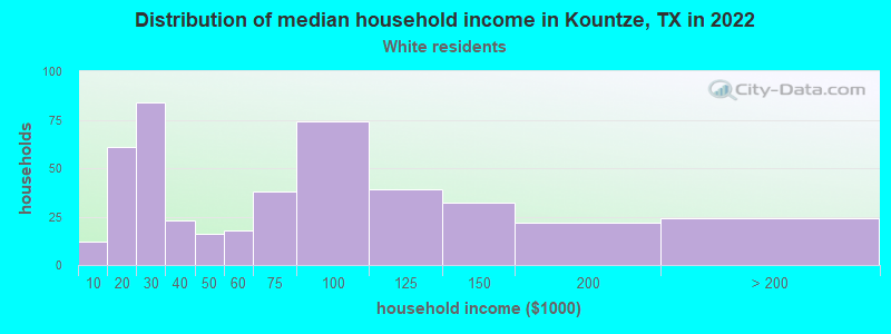 Distribution of median household income in Kountze, TX in 2022