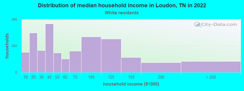 Distribution of median household income in Loudon, TN in 2022
