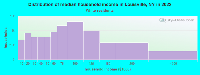 Distribution of median household income in Louisville, NY in 2022