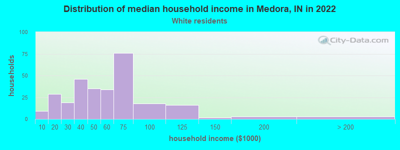 Distribution of median household income in Medora, IN in 2022