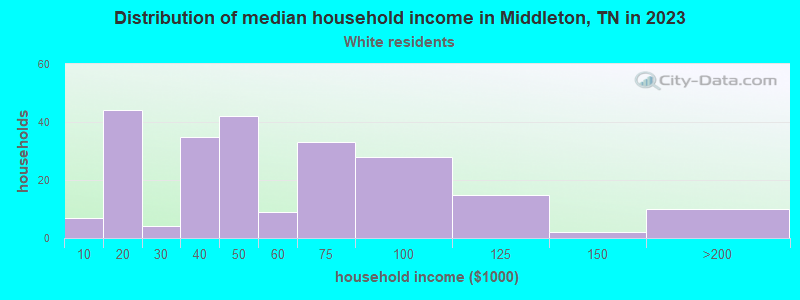 Distribution of median household income in Middleton, TN in 2022