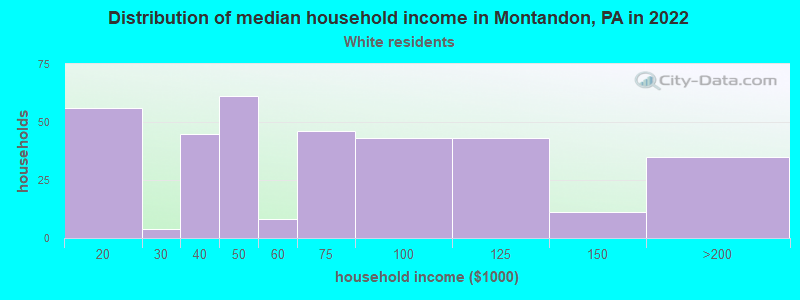 Distribution of median household income in Montandon, PA in 2022