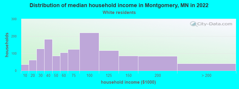 Distribution of median household income in Montgomery, MN in 2022
