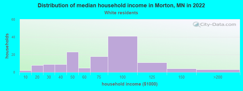 Distribution of median household income in Morton, MN in 2022