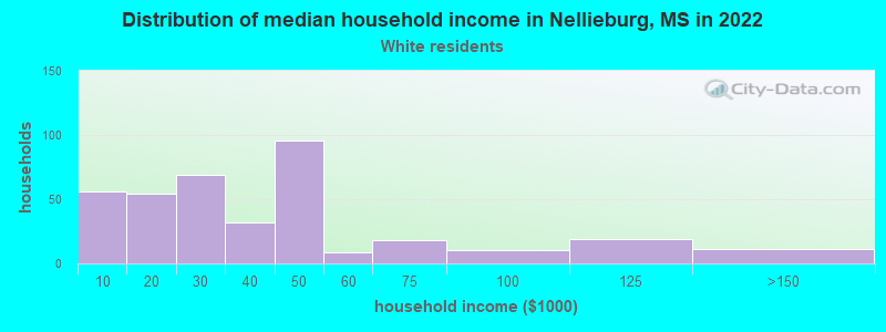 Distribution of median household income in Nellieburg, MS in 2022