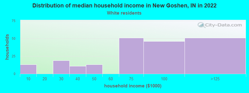 Distribution of median household income in New Goshen, IN in 2022