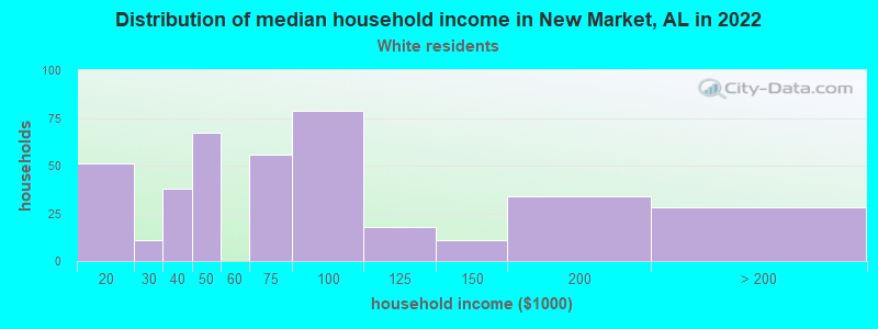 Distribution of median household income in New Market, AL in 2022