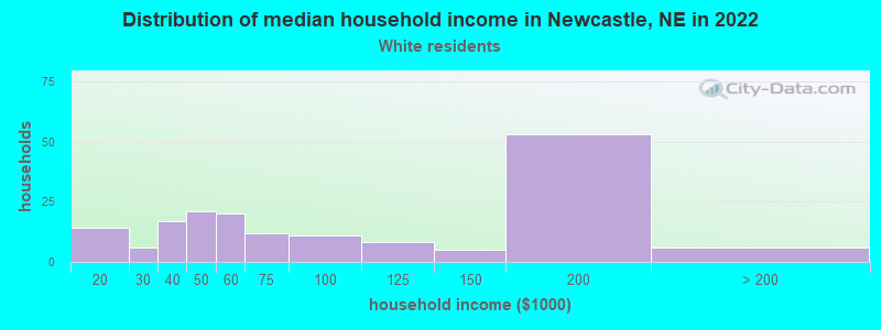 Distribution of median household income in Newcastle, NE in 2022