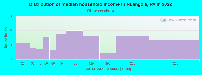 Distribution of median household income in Nuangola, PA in 2022