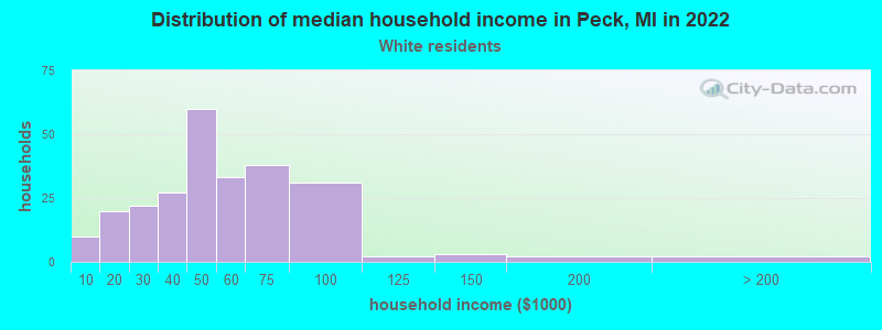 Distribution of median household income in Peck, MI in 2022