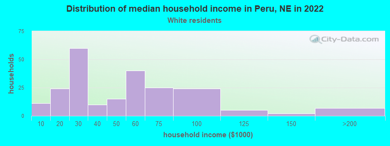 Distribution of median household income in Peru, NE in 2022