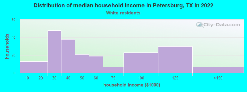 Distribution of median household income in Petersburg, TX in 2022