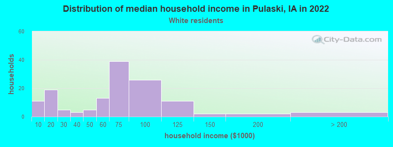 Distribution of median household income in Pulaski, IA in 2022