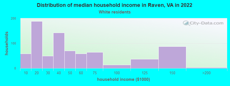 Distribution of median household income in Raven, VA in 2022
