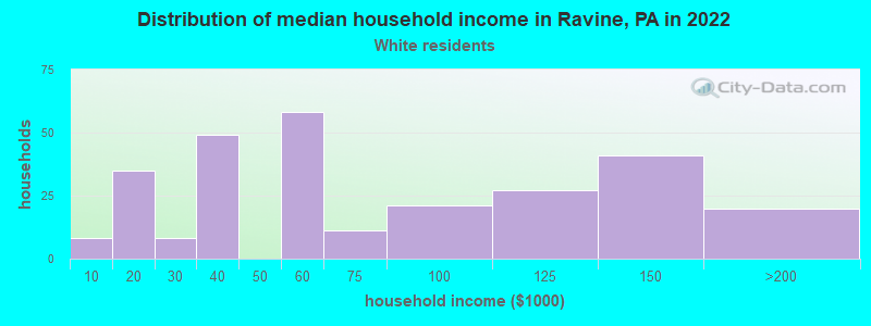Distribution of median household income in Ravine, PA in 2022