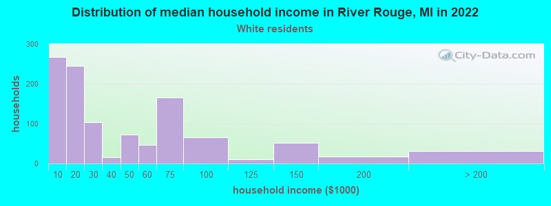 Distribution of median household income in River Rouge, MI in 2022