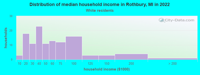 Distribution of median household income in Rothbury, MI in 2022