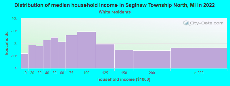 Distribution of median household income in Saginaw Township North, MI in 2022