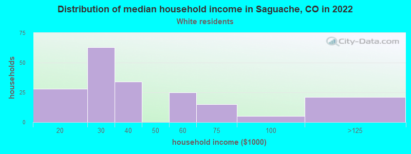 Distribution of median household income in Saguache, CO in 2022