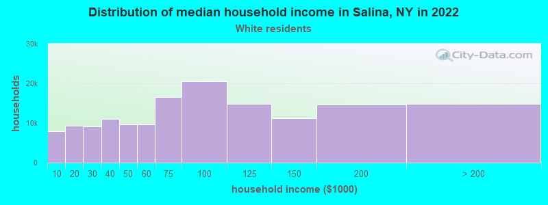 Distribution of median household income in Salina, NY in 2022