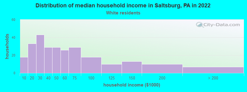 Distribution of median household income in Saltsburg, PA in 2022