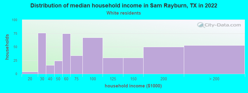 Distribution of median household income in Sam Rayburn, TX in 2022