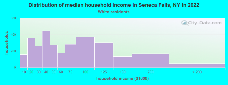 Distribution of median household income in Seneca Falls, NY in 2022