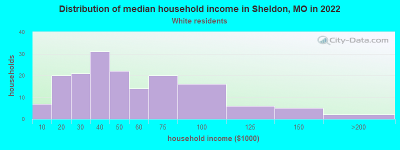 Distribution of median household income in Sheldon, MO in 2022