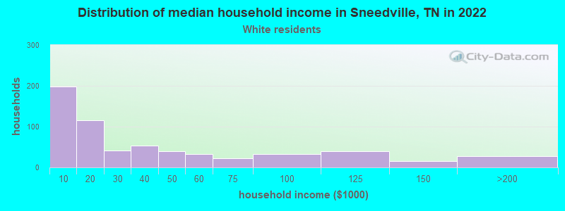 Distribution of median household income in Sneedville, TN in 2022