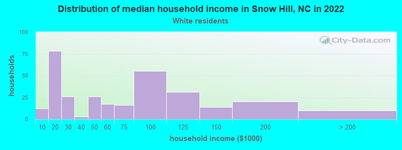 Distribution of median household income in Snow Hill, NC in 2019