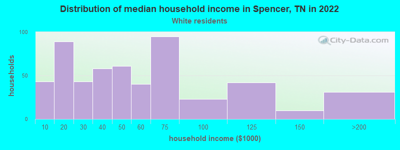 Distribution of median household income in Spencer, TN in 2022