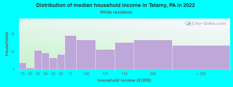 Distribution of median household income in Tatamy, PA in 2022
