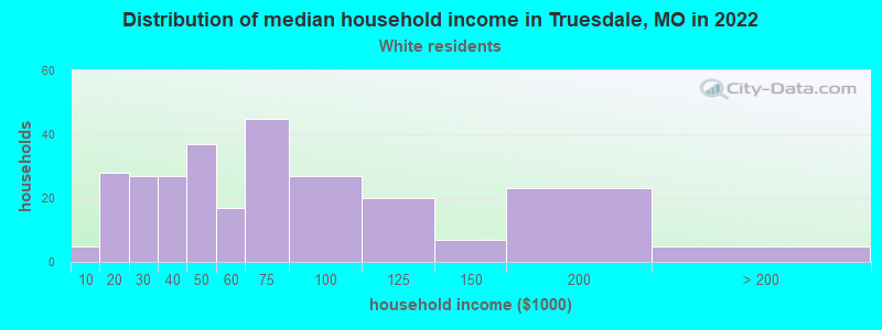 Distribution of median household income in Truesdale, MO in 2022