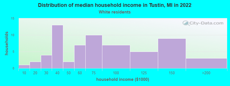 Distribution of median household income in Tustin, MI in 2022