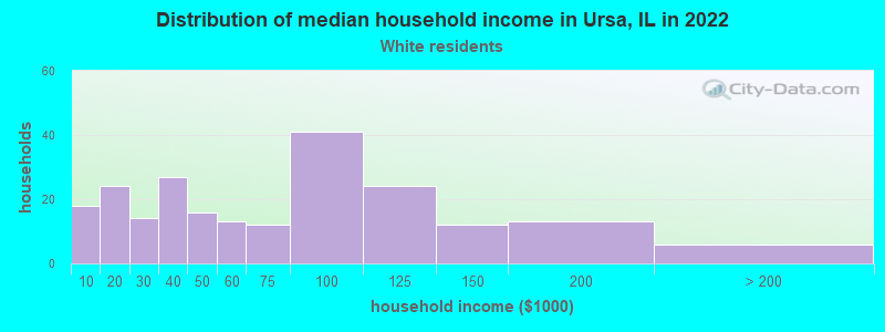 Distribution of median household income in Ursa, IL in 2022