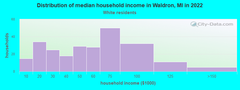 Distribution of median household income in Waldron, MI in 2022
