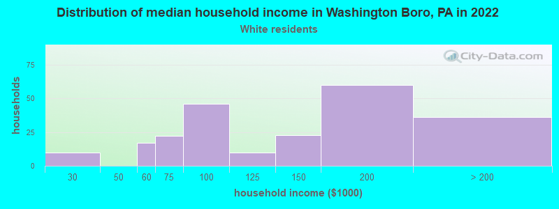 Distribution of median household income in Washington Boro, PA in 2022