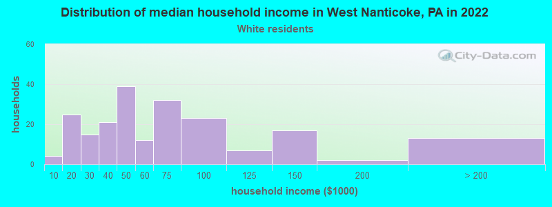 Distribution of median household income in West Nanticoke, PA in 2022