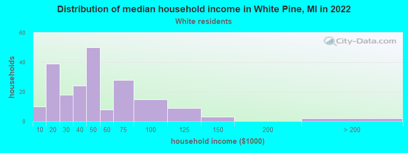 Distribution of median household income in White Pine, MI in 2022